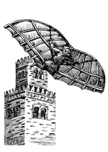 Representación del vuelo de Ibn Firnas. Fuente: Google Images