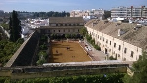 Vista aérea del picadero descubierto de las Caballerizas Reales de Córdoba.